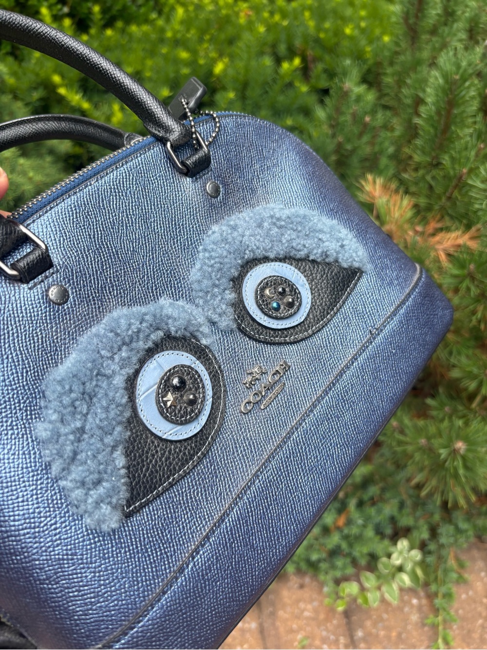 COACH Sierra Bear Satchel Crossbody Bag Blue Crossgrain Leather F22779 - Picture 9 of 16